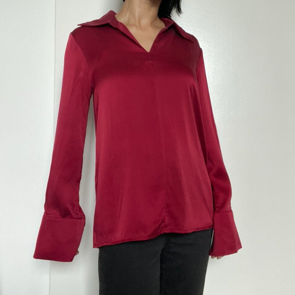 Theory Red Silk Blouse (Small)